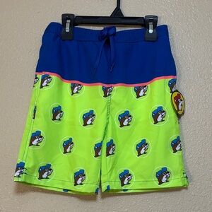 Kids Swim Trunks with Cartoon Print - Blue and Green